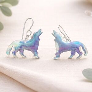 925 Sterling Silver Howling Wolf Dangle Earrings
